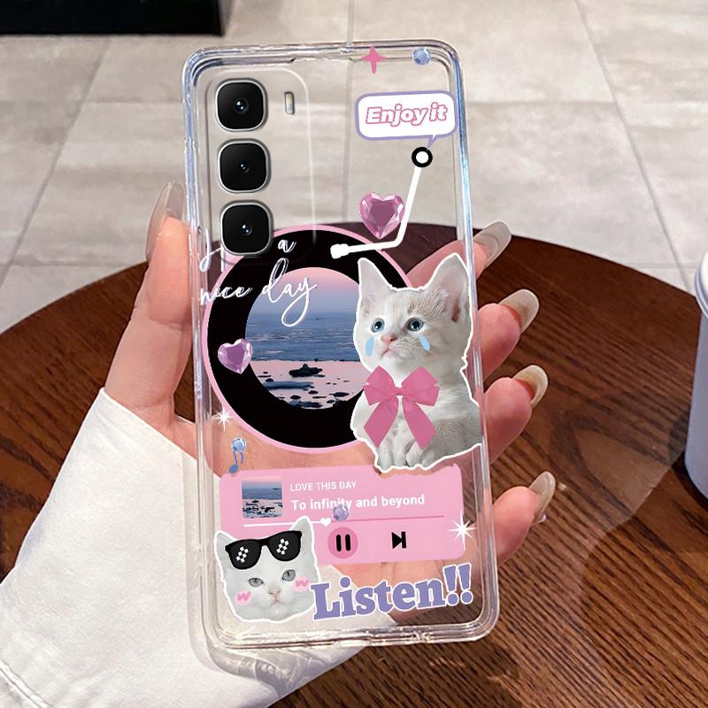 For Infinix Hot 60 Pro Plus 60i X6726 X6886 X6885 X6728 Clear Silicone Soft TPU Cover Hot 60 Pro+ 4G Cute Rabbit Cat Phone Case