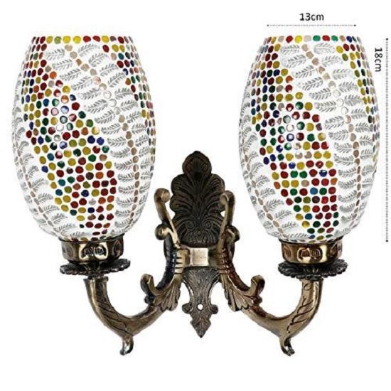 Double dome glass wall lamp for living & home decoration turkish lamp (Multicolour, bulb not included)