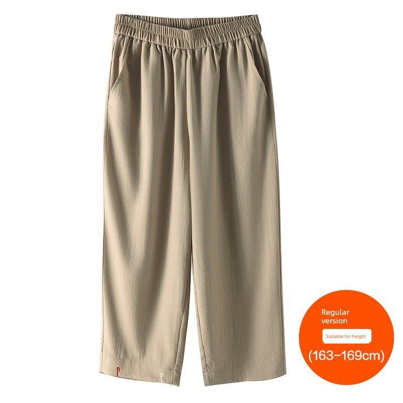 

Plus size women clothing [Cool Feeling Bamboo Pants] Three Pants Length Embroidery Elastic Waist Slimming Cropped Ice Silk Cool Pants TAN (163-169cm) 6XL