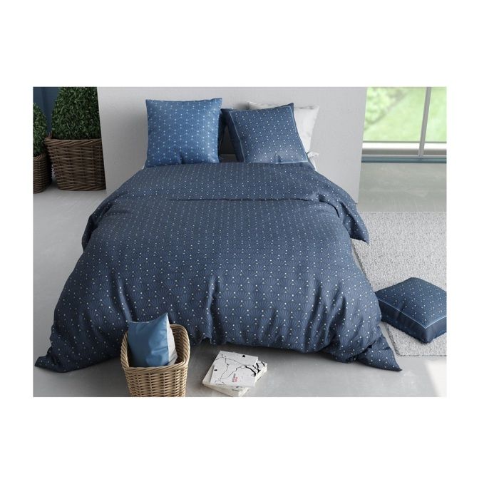 Parure de lit - Geometrique Azura - 220 x 240 cm - 100% coton - Lavable à 40°C