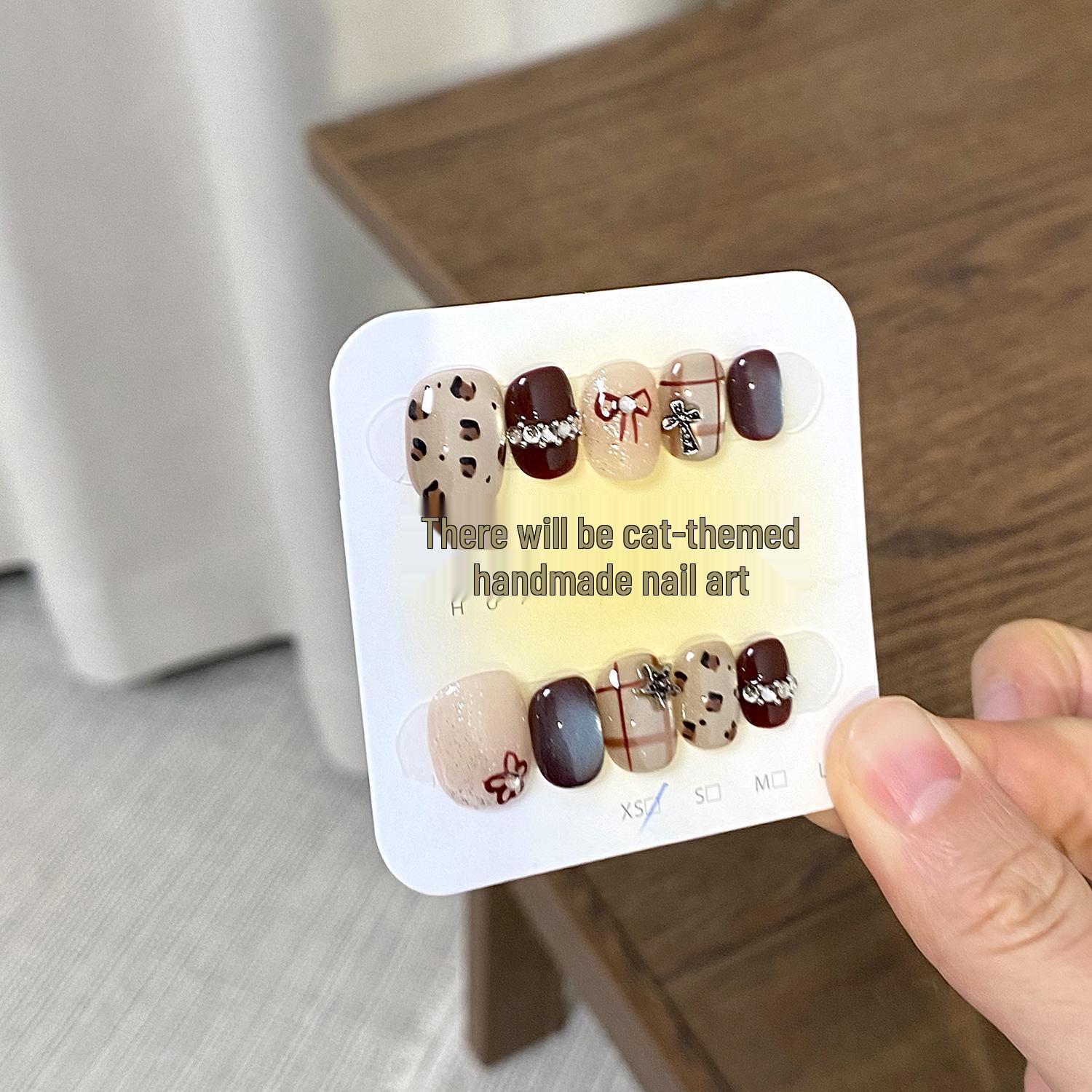 Cat Eye Leopard Print Rhinestone Glass Beads Nails - Autumn/Winter Super Sparkle Collection XS-Short Square