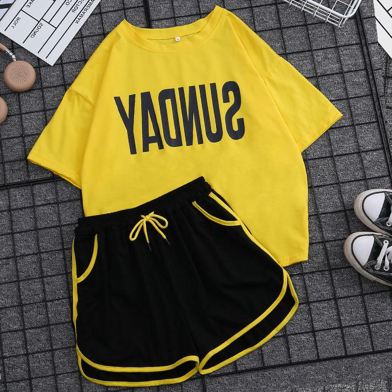 2022 Korean Summer Women's Casual Two-Piece: Loose Top & Shorts Sportswear Suit