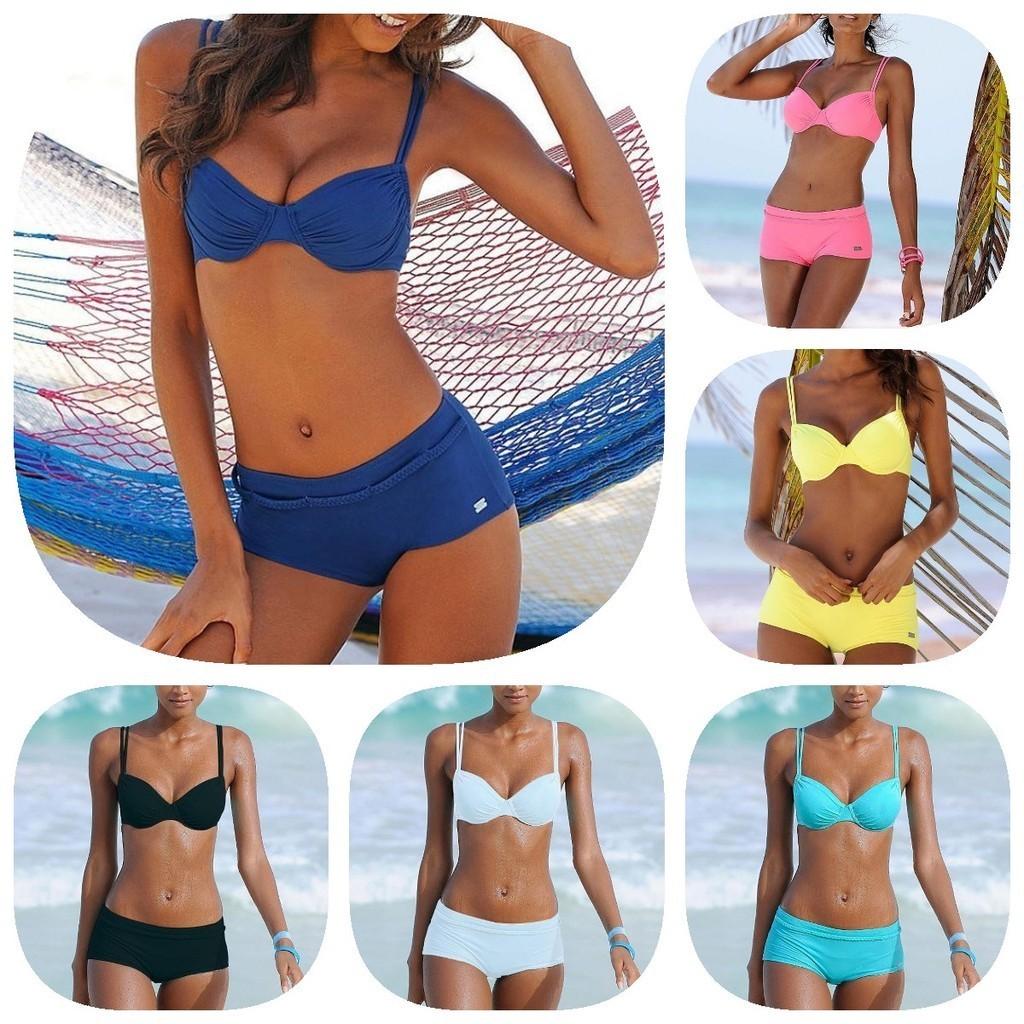 Elegant Solid Color Bikini For Women Sexy Backless Swimsuit With Underwire