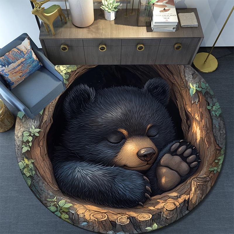 Bear Cub Round Area Rug,Carpet Rug for Living Room Bedroom Sofa Playroom Decor,Non-slip Floor Mat