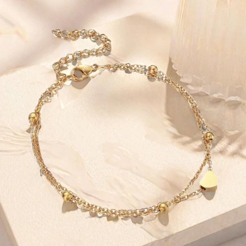 Brățară de gleznă cu inimă cu strat dublu, la modă în Europa și America - Bijuterie minimalistă de plajă pentru femei