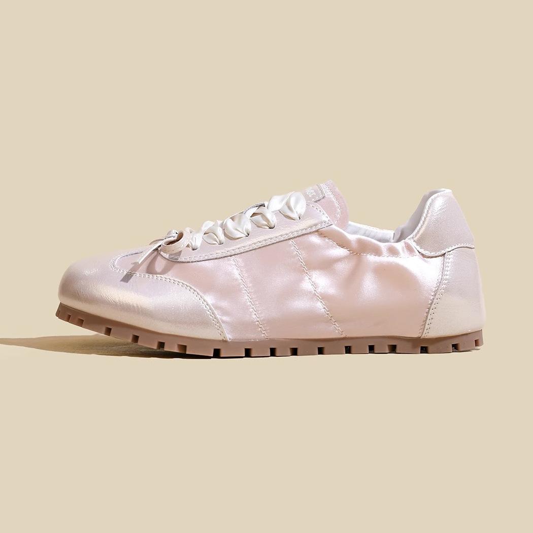 

Балетки из плоского атласа серебристого цвета для женщин 2025 весна новая ретро спортивная повседневная дышащая обувь Форреста Гампа для женщин 40 розовый