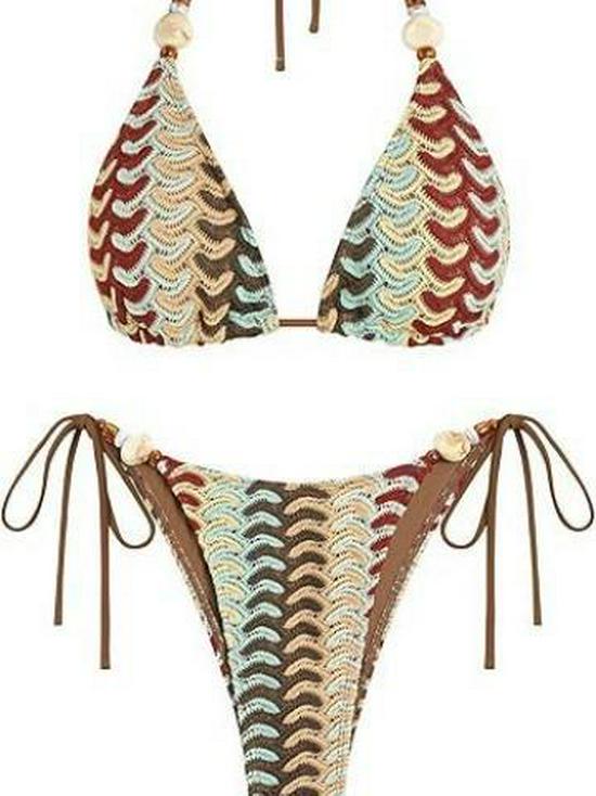 Женский европейский и американский полосатый бикини на бретельках 2026 - Сексуальный пляжный купальник-двойка Medium цветочный