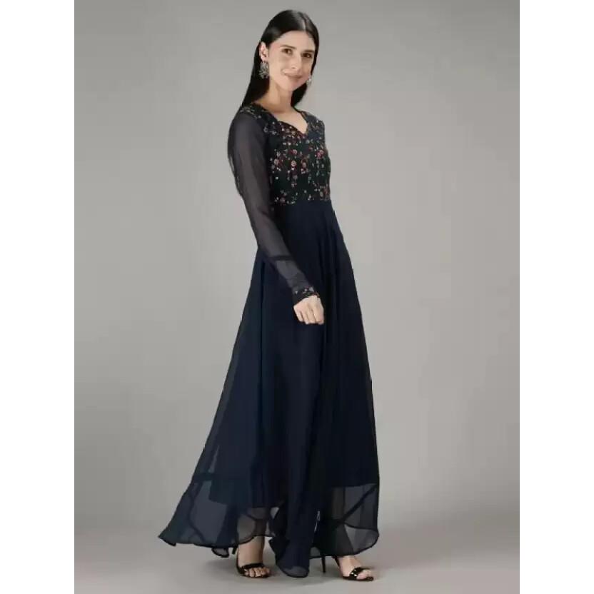 Designer Bestickter Georgette Kurta Damen Partykleidung Anarkali Tunika Kleid Kurti VF-1900984