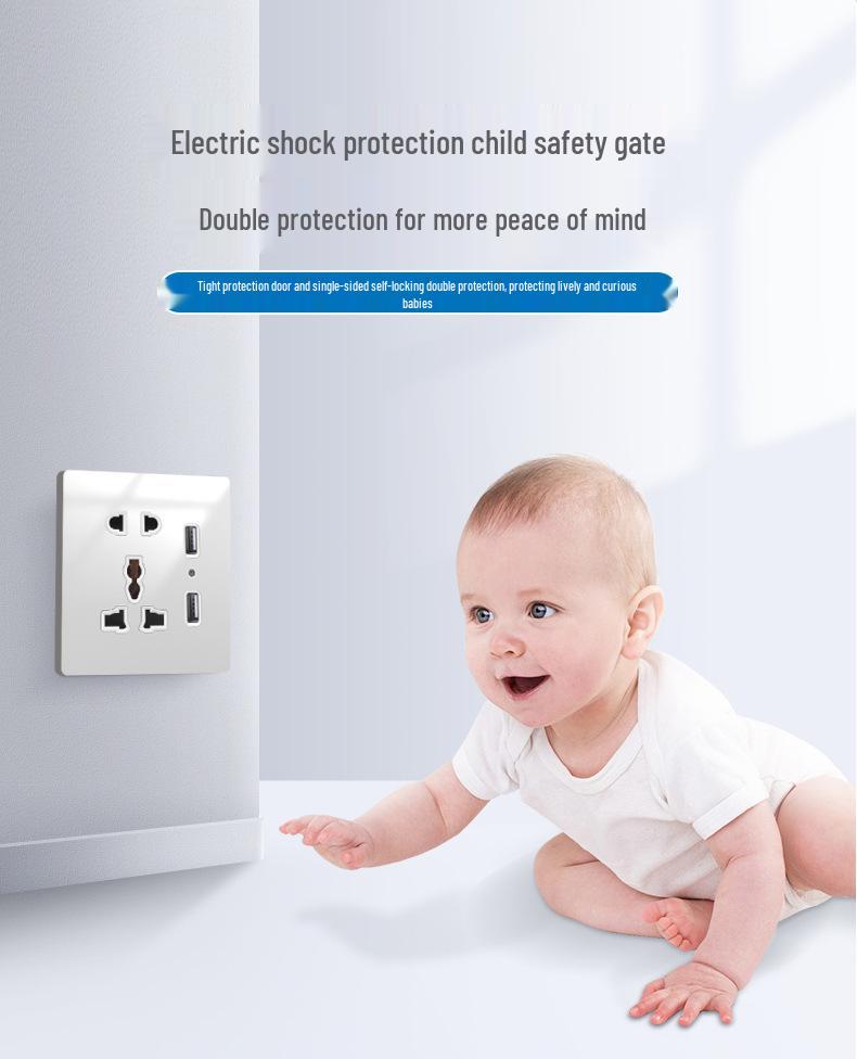 Huihuang Grå Herdet Glass Speil 1-Gangs 5-Hulls Bryter Stikkontakt Panel 86-Type Vegginnfelt.