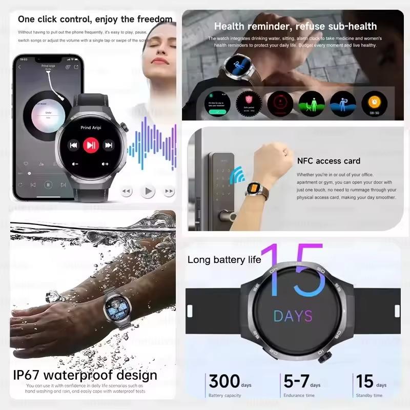2025 New Bluetooth Call Smart Watch Men AMOLED HD Large Screen Heart Rate NFC IP68 Waterproof Sport Wireless Charging for Xiaomi