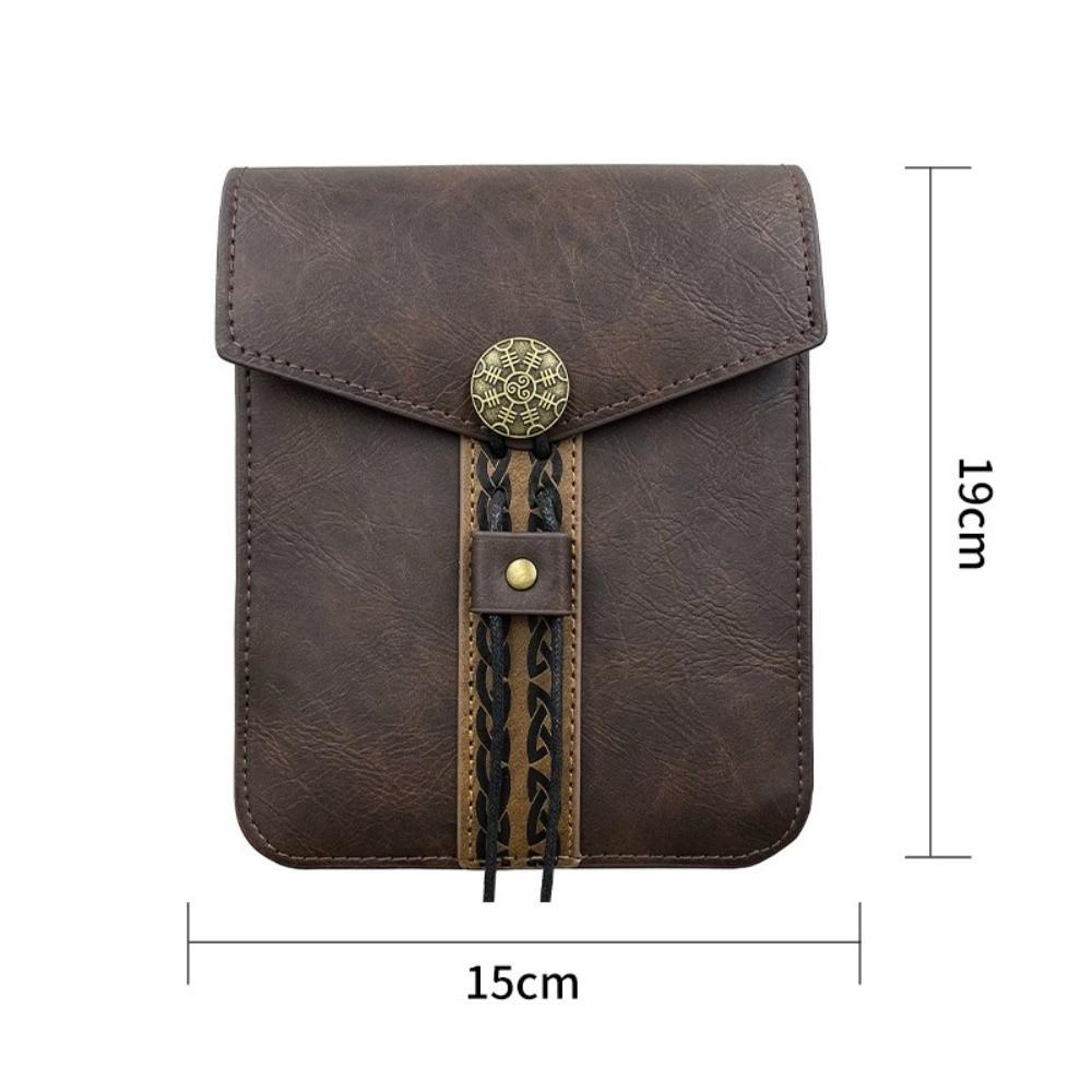 Viking Design Faux Leather Waist Bag Hangable Drawstring Closure Retro Belt Bag Mini Portable Coin Purse Cosplay Props