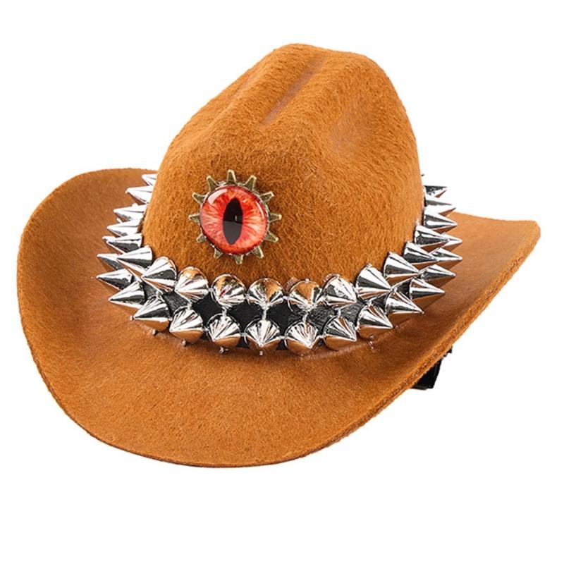 Handmade Retros Hat Rivets Embellished Felted Denims Hat Durability Hat for Outdoor Activity and Festivals