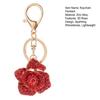Keychain Pendant Sparkling Rhinestones Inlaid Red Rose Design Key Holder with Lobster Clasp Lightweight