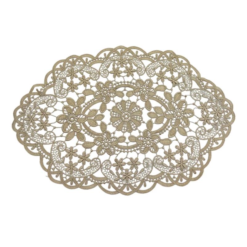 2Pcs French Embroidered Lace Placemats Table Mat Vintage Minimalist Style Coffee Coaster Wedding Kitchen Dining Table Cup Plate
