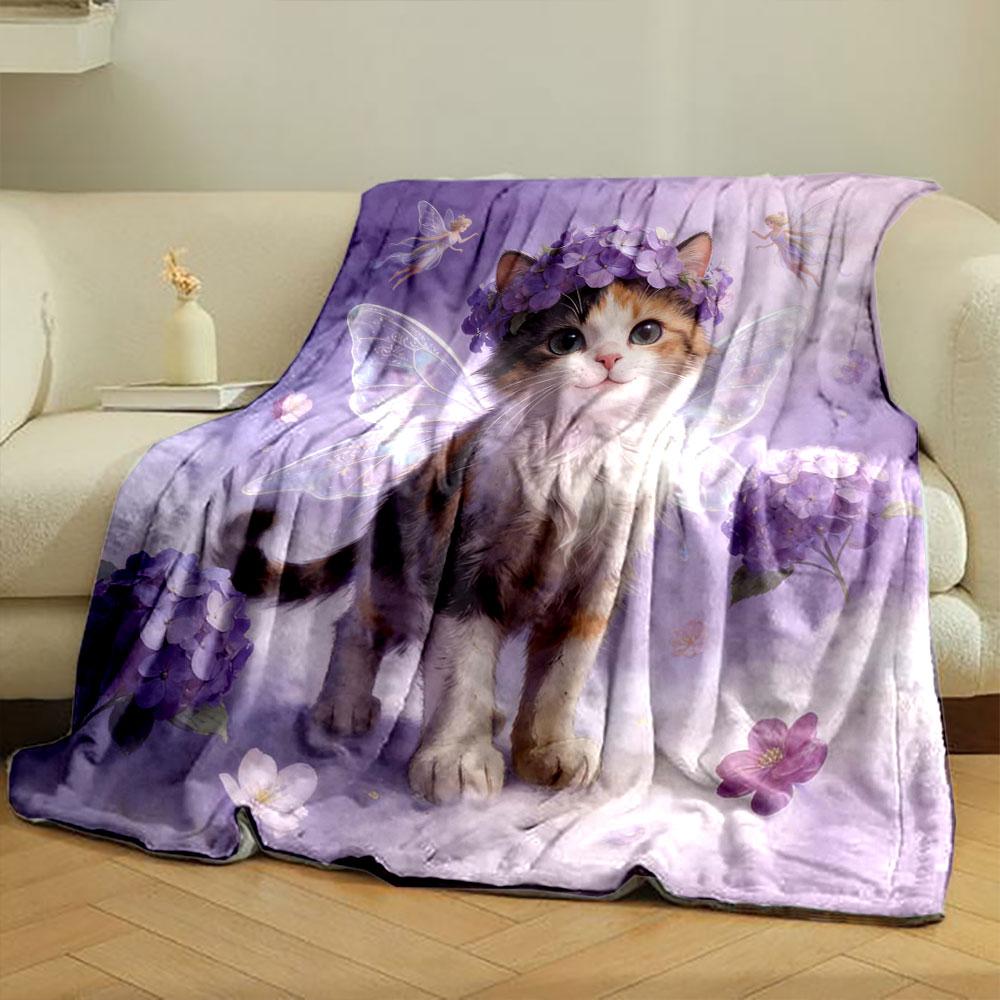 1PC Dreamy Flower Puppy Print Warm Comfortable Blanket Home Travel Camping for Adults and Kids Suitable for All Seasons