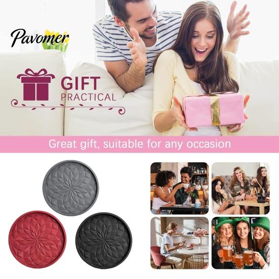 Silicone Coasters for Drinks Coaster Set with Holder, Non Slip Diamond Pattern Drink Anti Pads Cups Glasses, Heat Resistant Table Mat Home Bar Dining