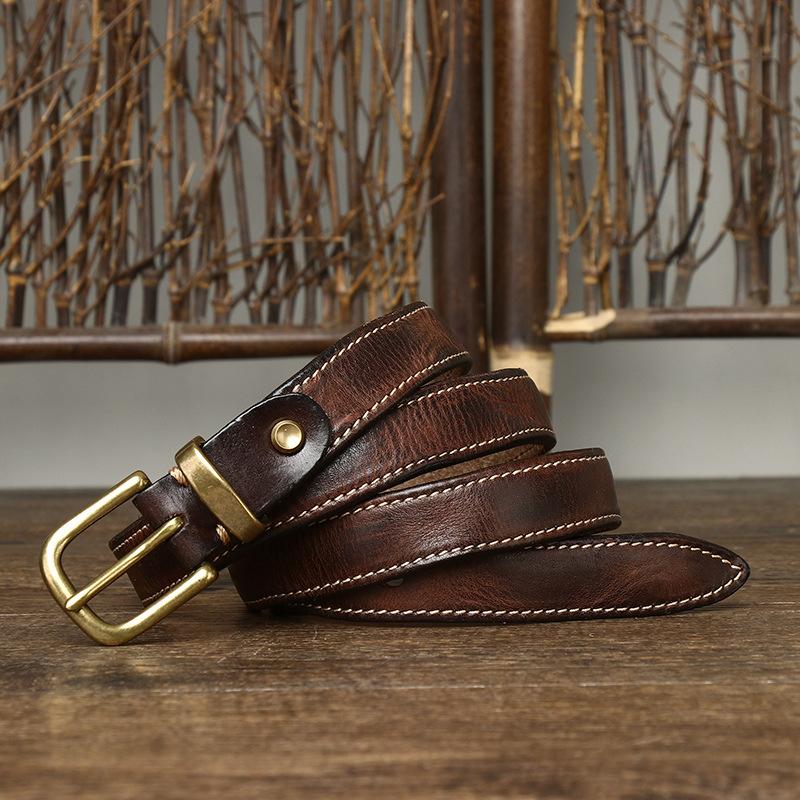 2024 Leather Belt Women'S Trend Personalized Retro Pure Cowhide Denim Pin Buckle Belt