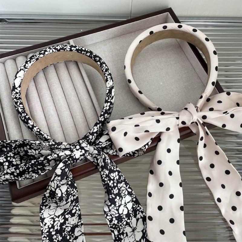 Elegant Dotted/Flower Print Headband Model Show Pastoral Style Hairband for Girl