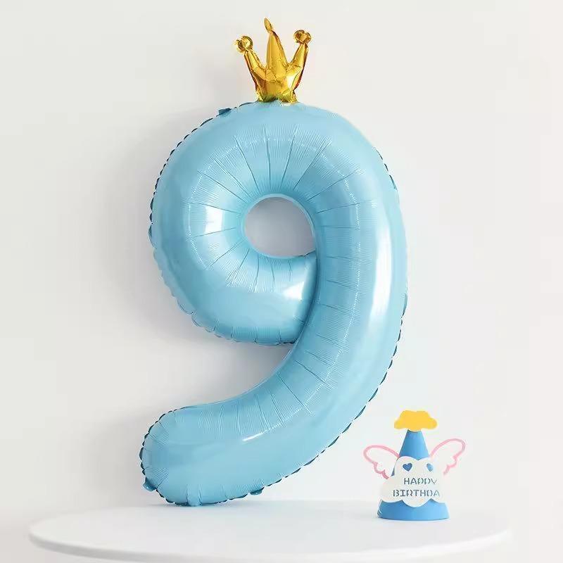 

42 Inch Baby Pink And Blue Crown Digital Balloon Children S Treasure First Birthday Party Scene Decoration Indoor And Outdoor Decoration 42 inch blue crown number 9