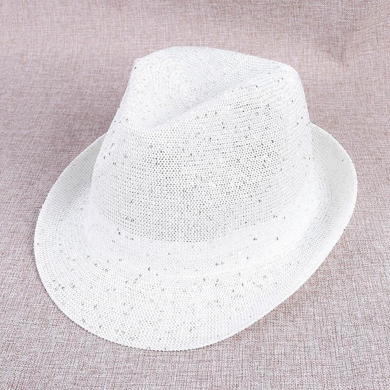 Mardi Gras Sequins Fedoras Hat for Adult Unisex Masquerade Carnivals Mesh Derby Hat Performances Hat with Rolled Up Brim