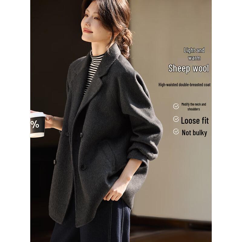 Women s Double-Faced Double-Breasted Wool Coat L