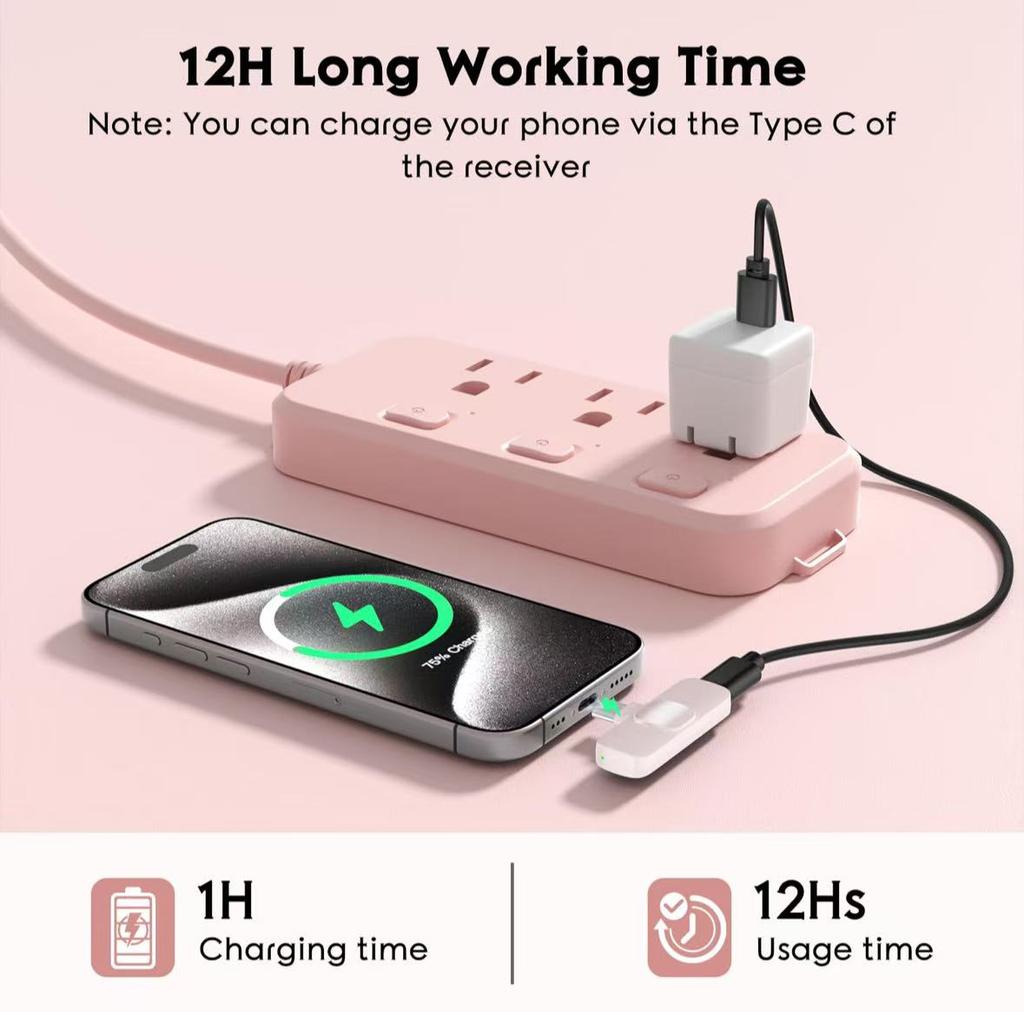 2.4G Wireless Lavalier Microphone Audio Video Recording Mini Mic with Receiver for iPhone Android Live Broadcast Gaming Phone