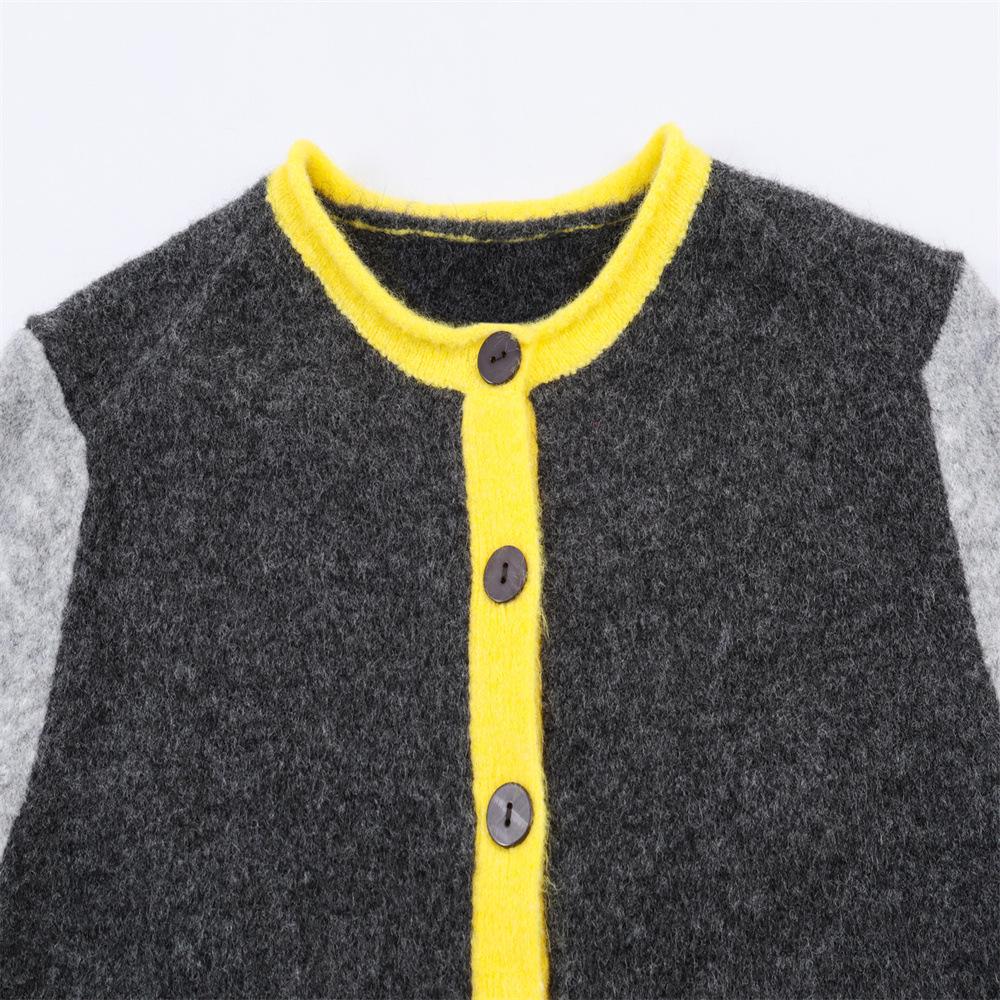 Women's Winter Retro Color Block Knit Cardigan Sweater Coat