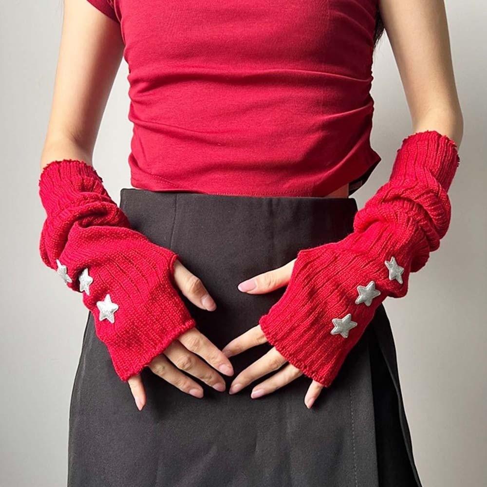 Solid Color Y2K Star Arm Cover Long Warmer Long Cuff Knitted Fingerless Sleeves  Outdoor