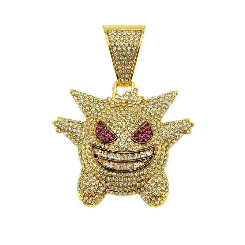 

American Style Hook Hip-hop Full of Crystals USD Rotating Pendant Cuban Necklace Men s Rap Rapper European and American Hiphop Gold: Gengar