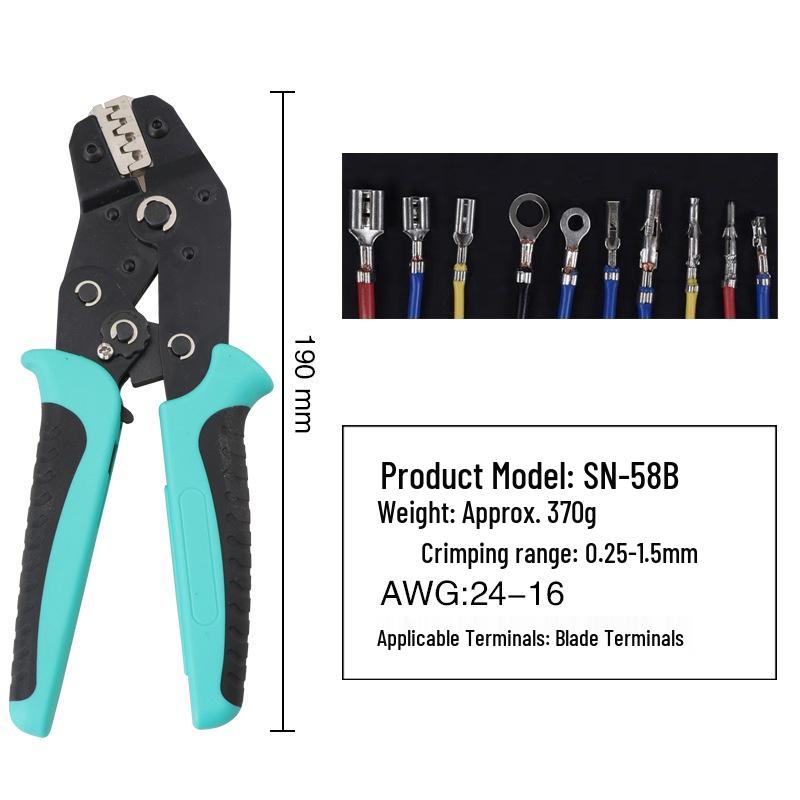 SN-58B Crimping Pliers Set for Pre-Insulated and Bare Terminals with Jaws 2546B/06WF/03H/06/02C