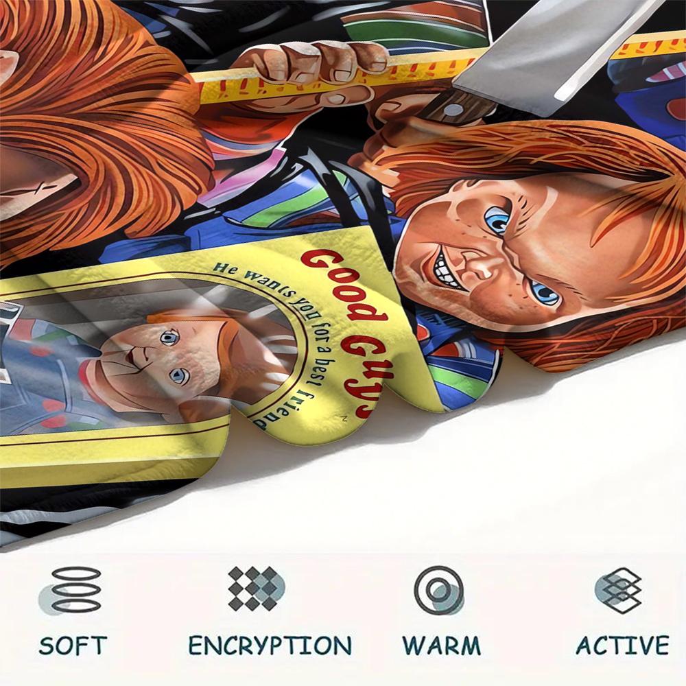 1Pc Chucky Print Flannel Blanket, High quality Comfortable for All Seasons, Home Decor, Warmth and Comfort, Perfect for Christmas Gifts