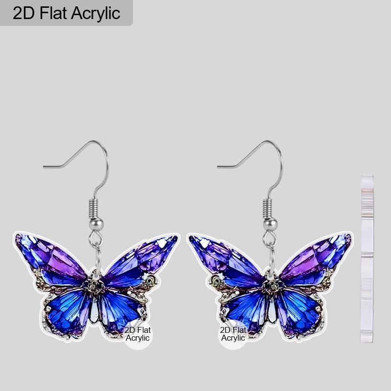 

2D Плоские Фиолетовые и Цветные Элементы Бабочки Висячие Серьги Легкие Красочные Серьги для Женщин Ювелирные Подарки Акриловый Материал