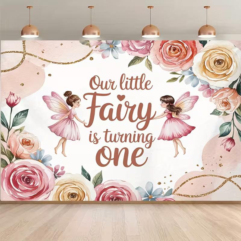

2D Pink Floral Fairy Backdrop, Baby Girl First Birthday Party Photography Background 47.2x31.5inch/120*80cm