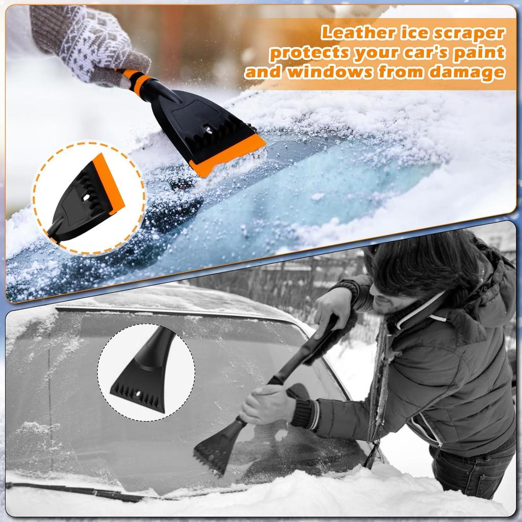 Car Snow Brush And Ice Scraper/26.8" Window Scraper Deicer For Car Windshield, 2 In 1 Ice Scrapers And Brushes With Non-Slip Gloves, Winter Car