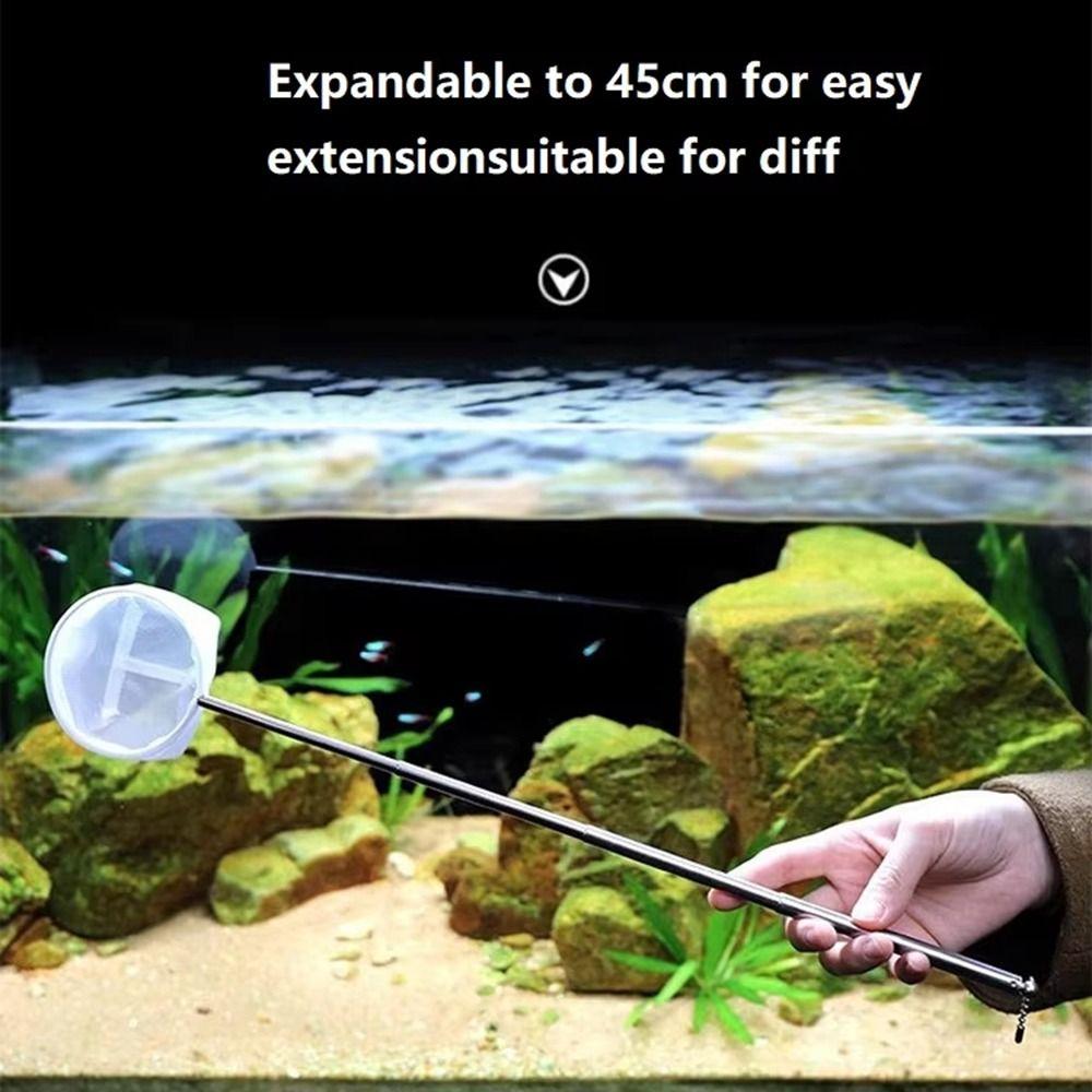 Extendable Handle Aquarium Dip Net Stainless Steel Fishtanks Cleaning Net Aquarium