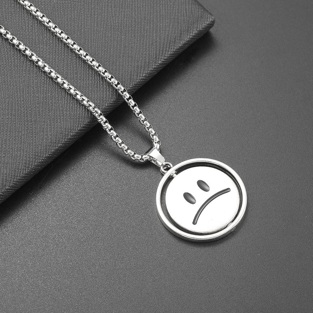 Rotating Smiley Face Necklace Round Brand Men'S Tide Cold Wind Pendant Women'S Hip Hop Accessories Titanium Steel Pendant