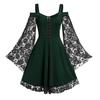 Women Gothic Cold Shoulder Long Flared Sleeve Waist Tight Bandage Party Dress