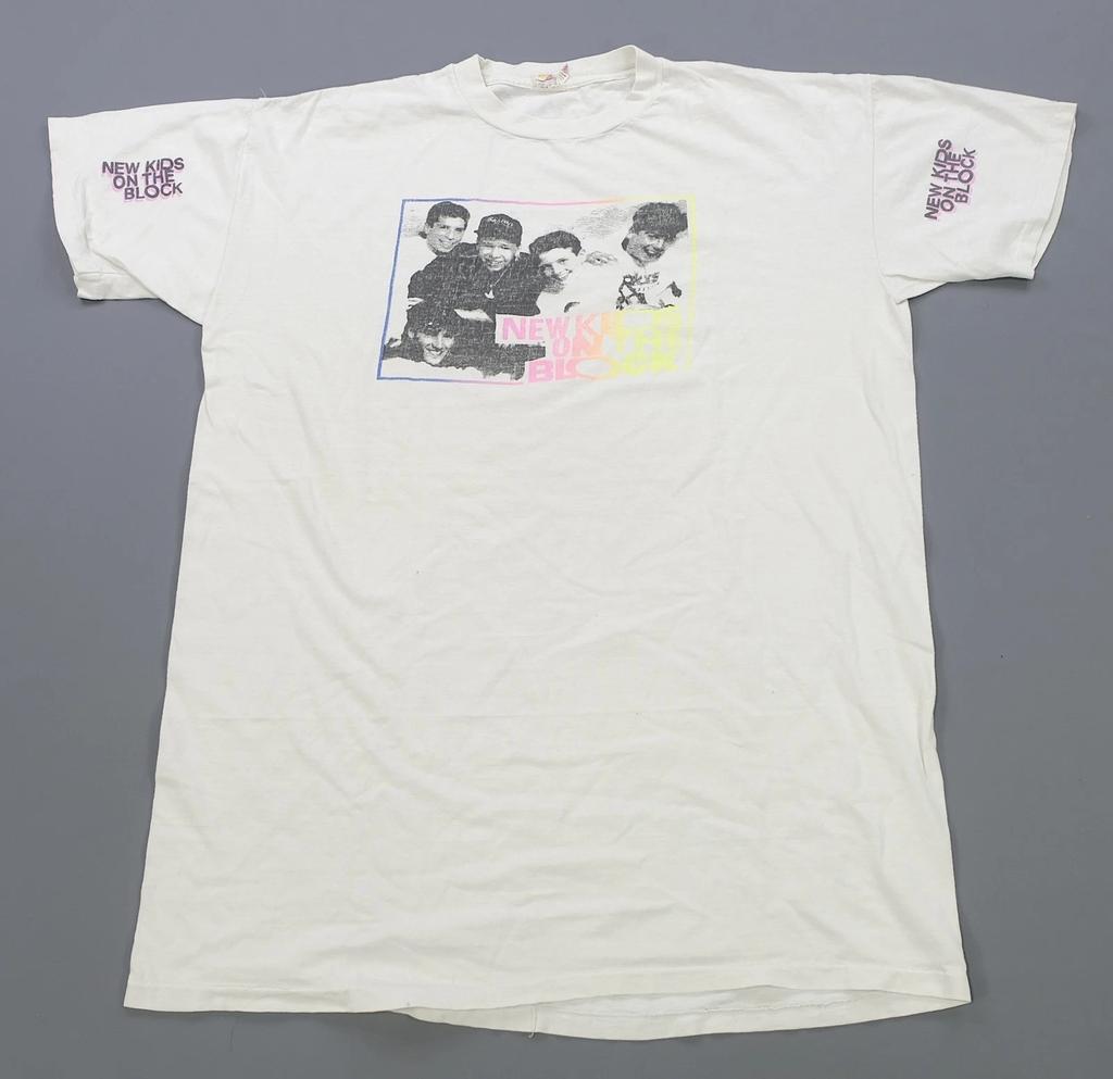 Rare Vintage HOT COTTON New Kids On The Block T Shirt 90s NKOTB White Neon OSFA
