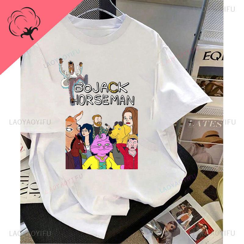 T-Shirts Bojack HorseUnisex T-Shirt Lässig Lustig Niedlich 100% Baumwolle Kurzarm Y2k Kleidung Unisex Unisex Bedrucktes T-Shirt Grafik-T-Shirts