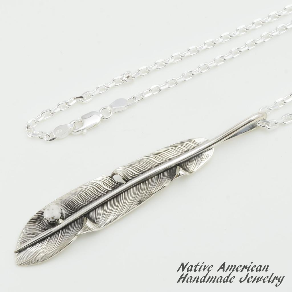 [STERLING SILVER 925] Feather Silver Necklace Pendant Chain AMTHANE-002