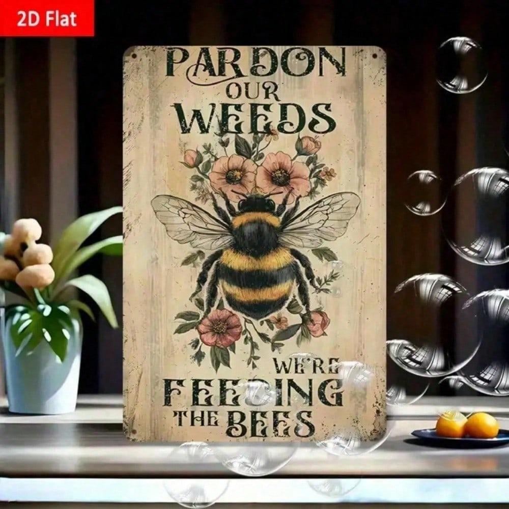 Rustic Bee Tin Sign Metal Wall Art Garden Decor Farmhouse Outdoor Yard Patio 8x12 Inch