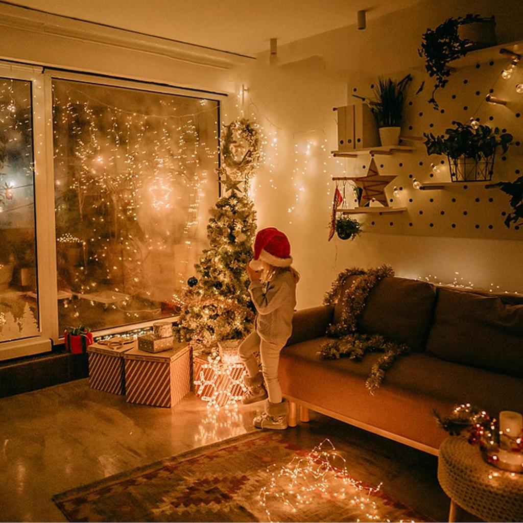 Smalife LED Illumination Light Upgraded Christmas Copper 100 8 Flashing Timer Garden [2025 Version] Lights, USB-Powered, Wire, 12m, LEDs, Patterns,