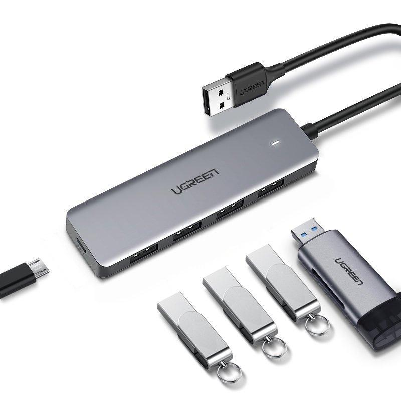 Ugreen 4-Port USB 3.2 Gen 1 Hub with Micro USB Power, Gray - Model CM219 50985