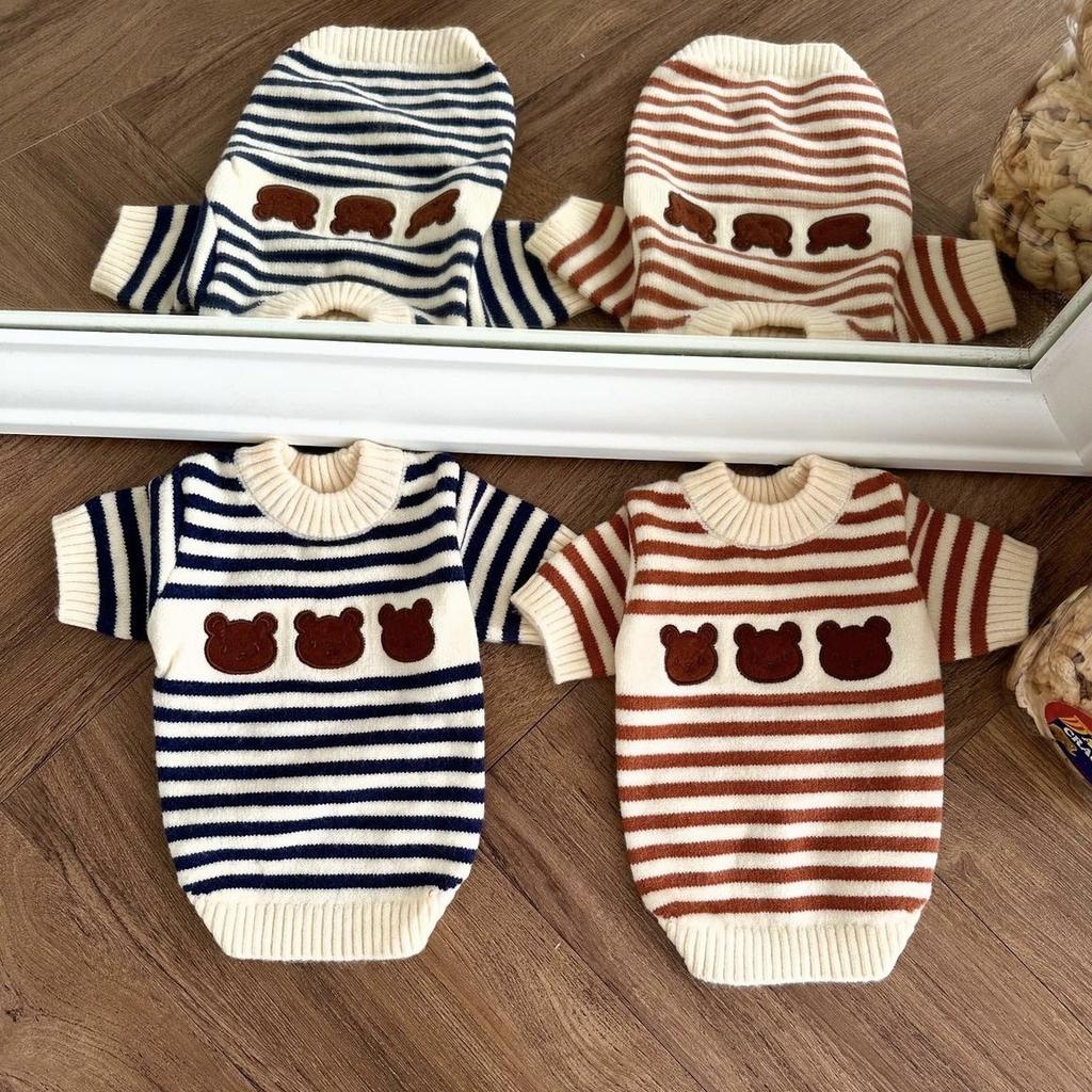 Sweter w paski dla zwierząt na wiosnę i jesień Ciepły sweter dziergany dla zwierząt Jesień Zima Pogrubiony Mały Średni pies Kot Teddy Płaszcz