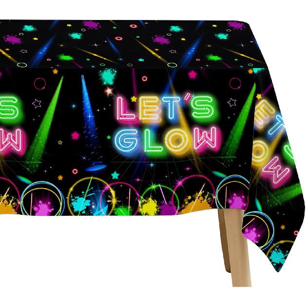 Neon Glow Birthday Party Decorations Tablecloth, 3Pcs Disposable Glow in The Dark Party Tablecover Supplies, Neon Graffiti Theme Party Decorations