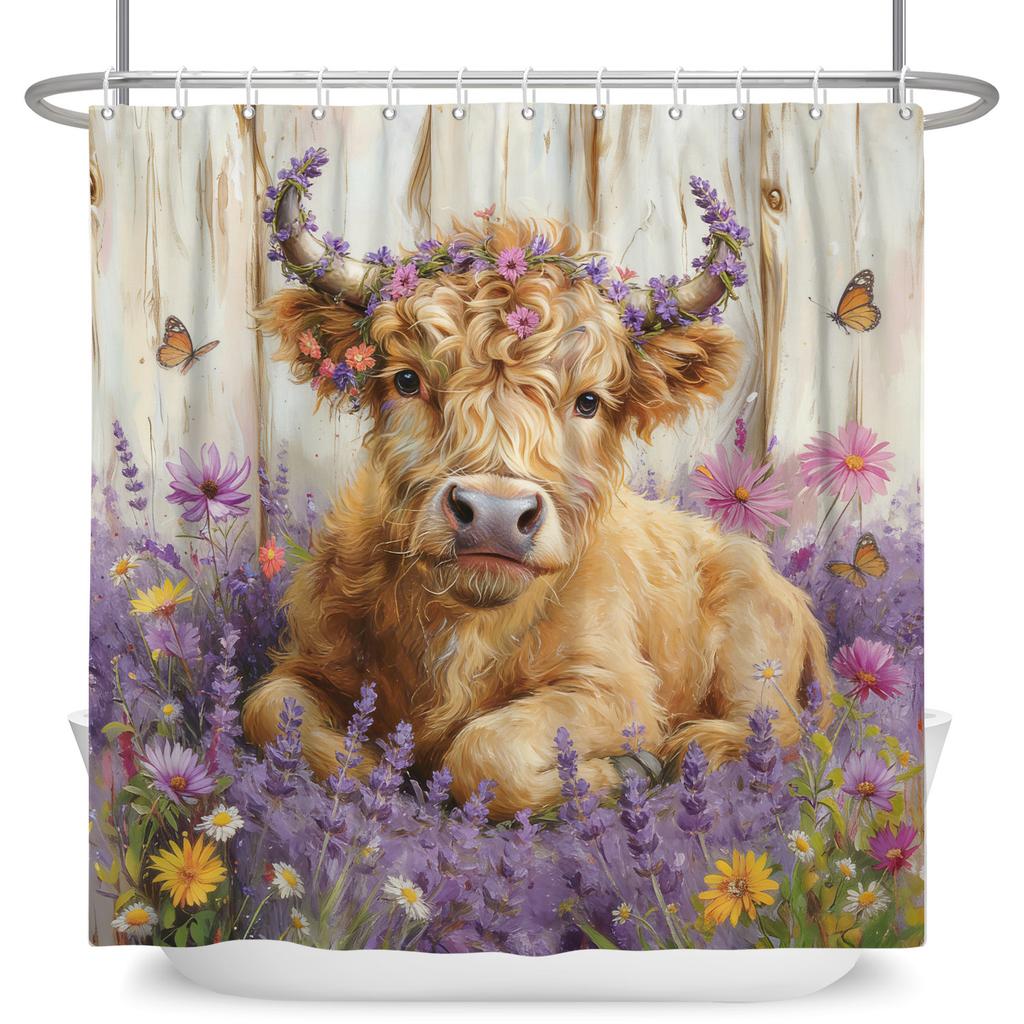 Fresh Pastoral Style Bathroom Shower Curtains Sunflower Calf Bathtub Bathroom Waterproof Curtain With Hooks Polyester Curtains