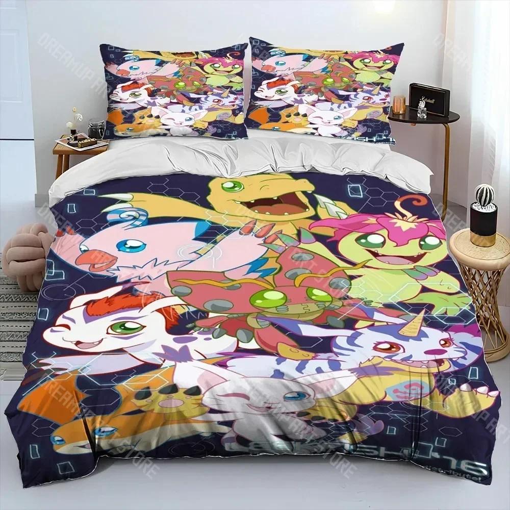 Digimon Adventure Monster Cartoon Comforter Bedding Set,Duvet Cover Bed Set Quilt Cover Pillowcase,king Queen Size Bedding Set