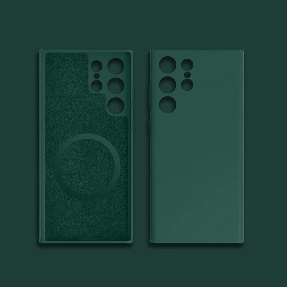 

Жидкий силиконовый чехол Magsafe для Samsung Galaxy S24 S23 S22 S21 Ultra Fe, магнитная мягкая задняя крышка с беспроводной зарядкой, защитная крышка For Samsung S24Ultra