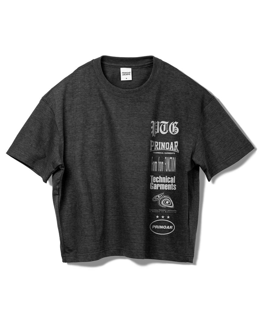 PRINOAR Multi-Logo Semi-Crop Short Sleeve T-Shirt - Charcoal