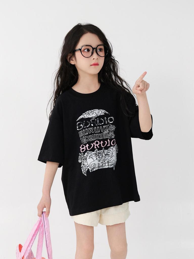 You Jia Meng Mädchen Baumwoll-Kurzarm-T-Shirt mit Aufdruck - Sommer Freizeitmode